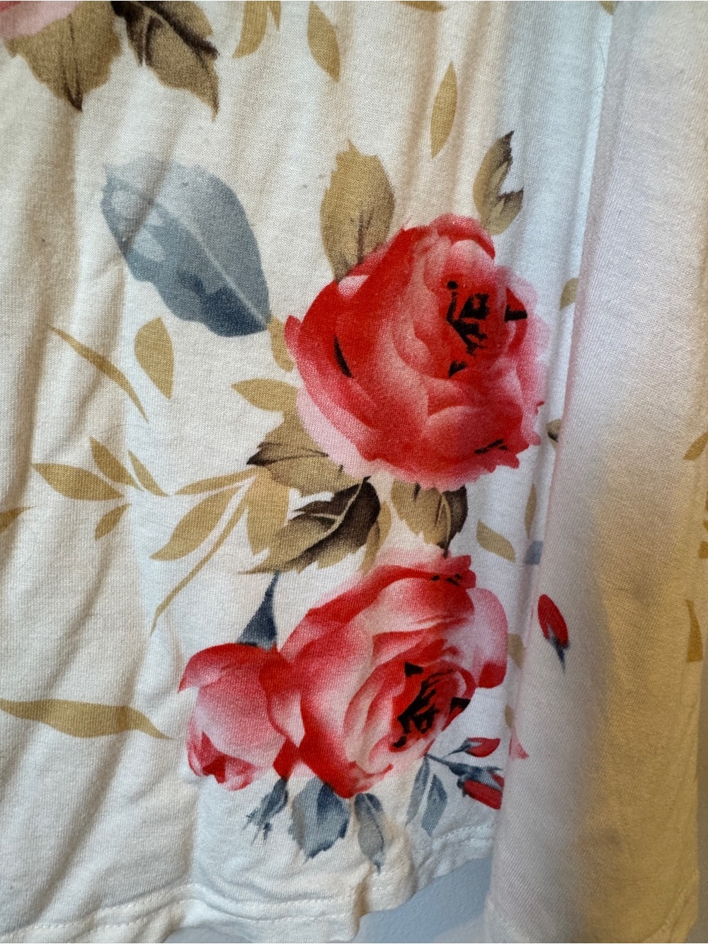 Cream Floral Cold-Shoulder Top with Red Roses - Picture 4 of 12